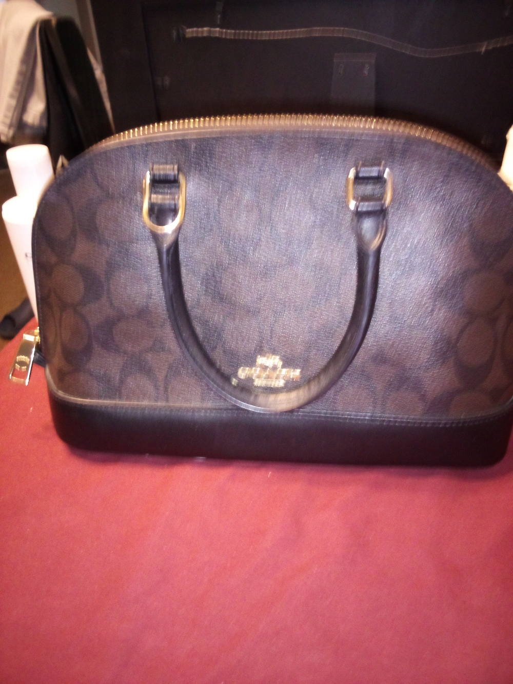 Coach Brown and Black Signature Dome Satchel
